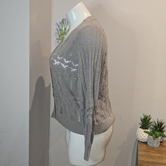 Torrid - Pointelle Cardigan V-Neck Sweater in Formal Gray - Picture 4 of 12